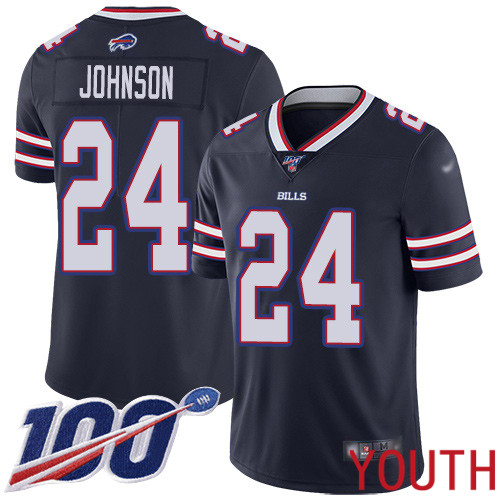 Youth Buffalo Bills #24 Taron Johnson Limited Navy Blue Inverted Legend 100th Season NFL Jersey->youth nfl jersey->Youth Jersey